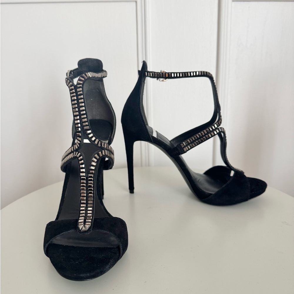 Marciano Embellished black suede high-heel stiletto sandals
